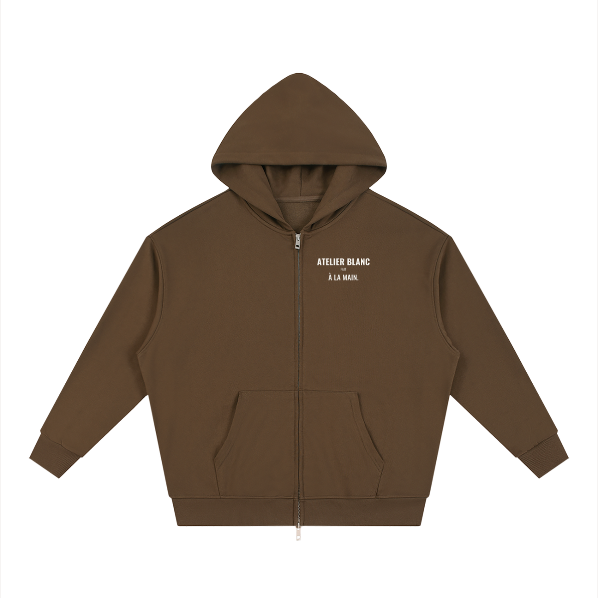 Atelier Blanc Loose Zip Hoodie – Coffee – front