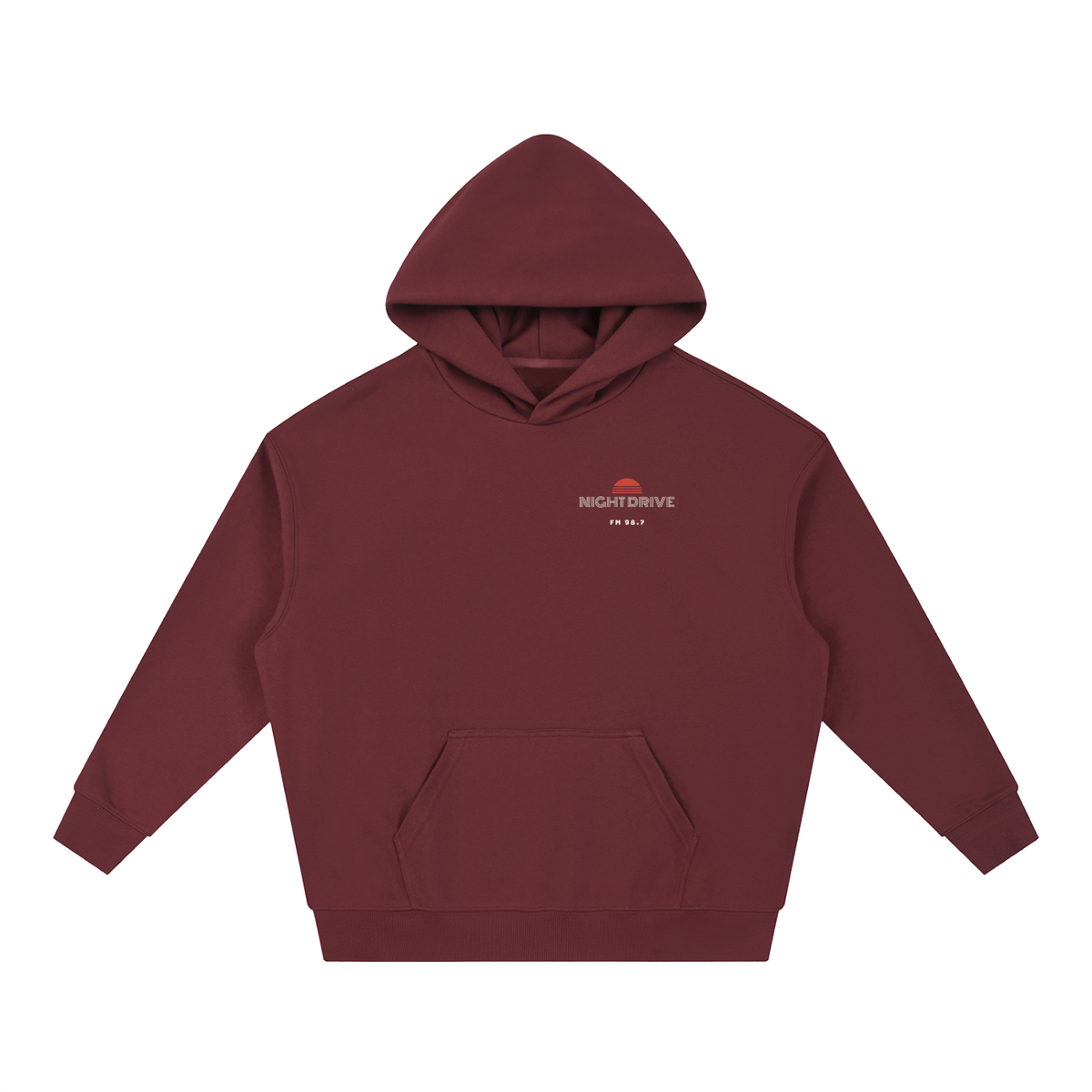 Night Drive Boxy Hoodie – Dull Red – front