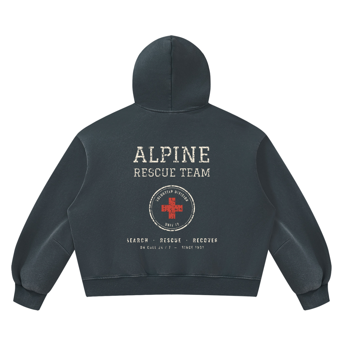 Alpine Rescue Vintage Wash Hoodie – Navy Blue – back