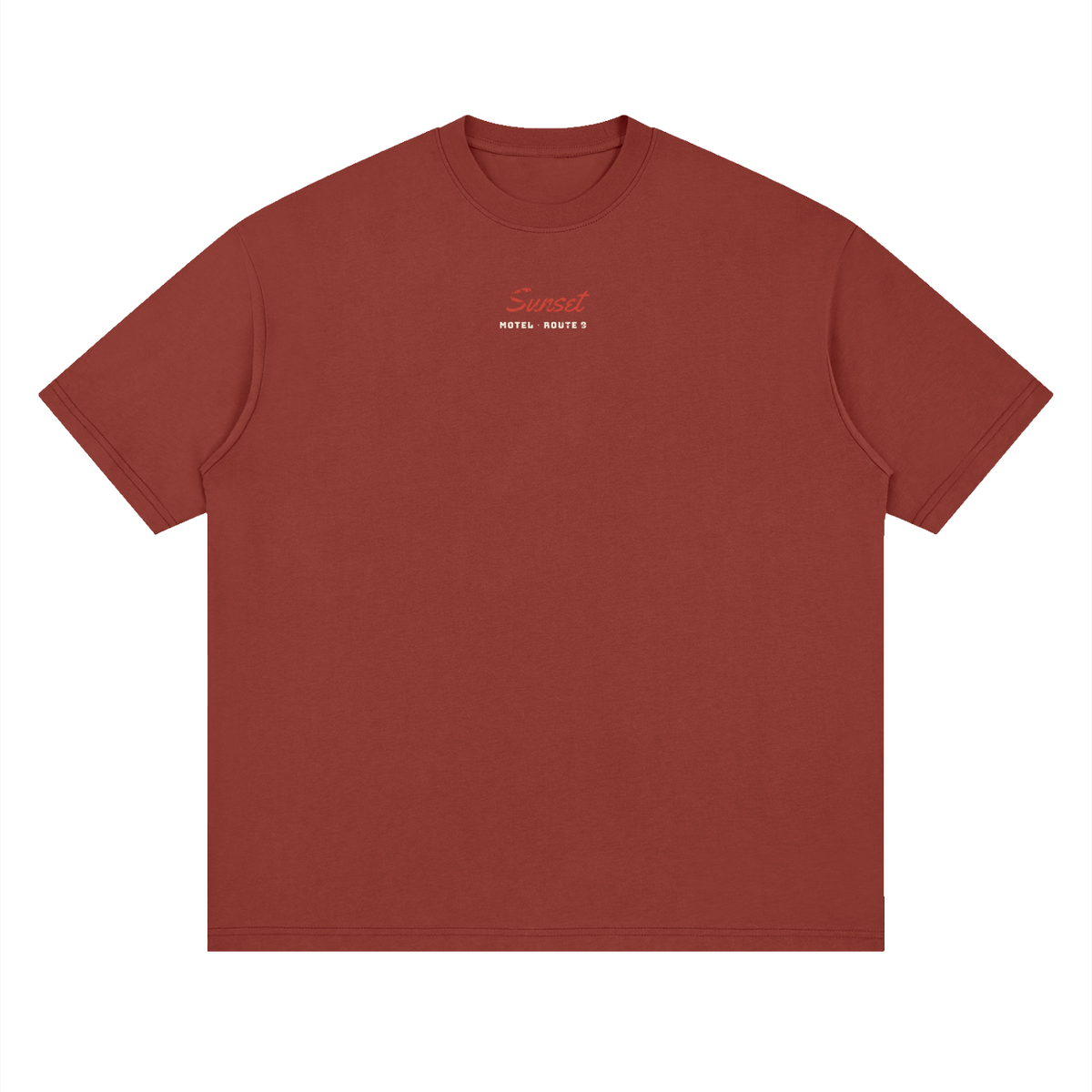Sunset Motel Drop Shoulder Tee – Brick Red – front