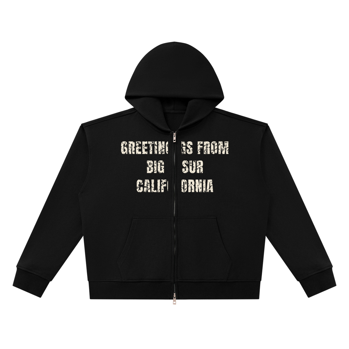 Greetings From Big Sur Heavyweight Full Zip Hoodie – Black – front