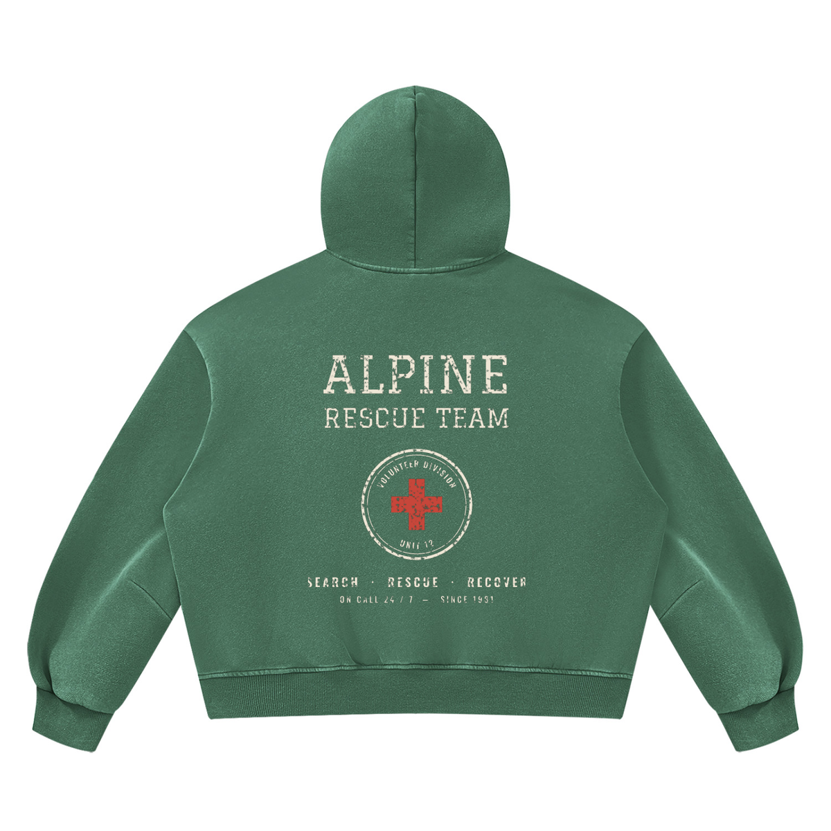 Alpine Rescue Vintage Wash Hoodie – Dark Green – back