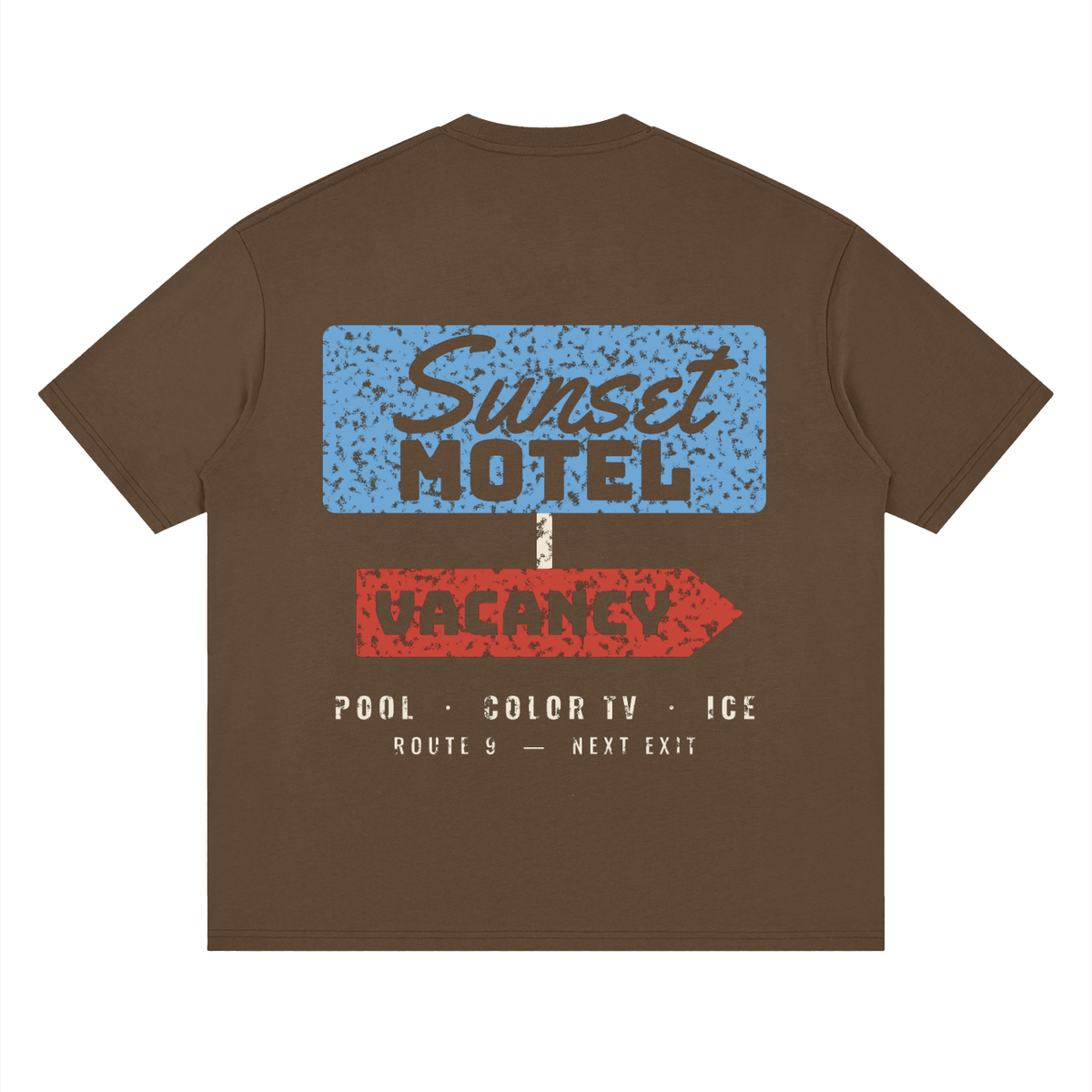 Sunset Motel Drop Shoulder Tee – Dark Brown – back