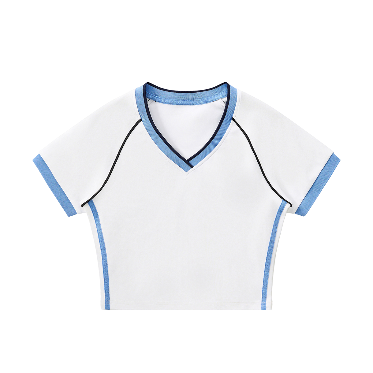 Contrast Trim V-Neck Crop T-Shirt