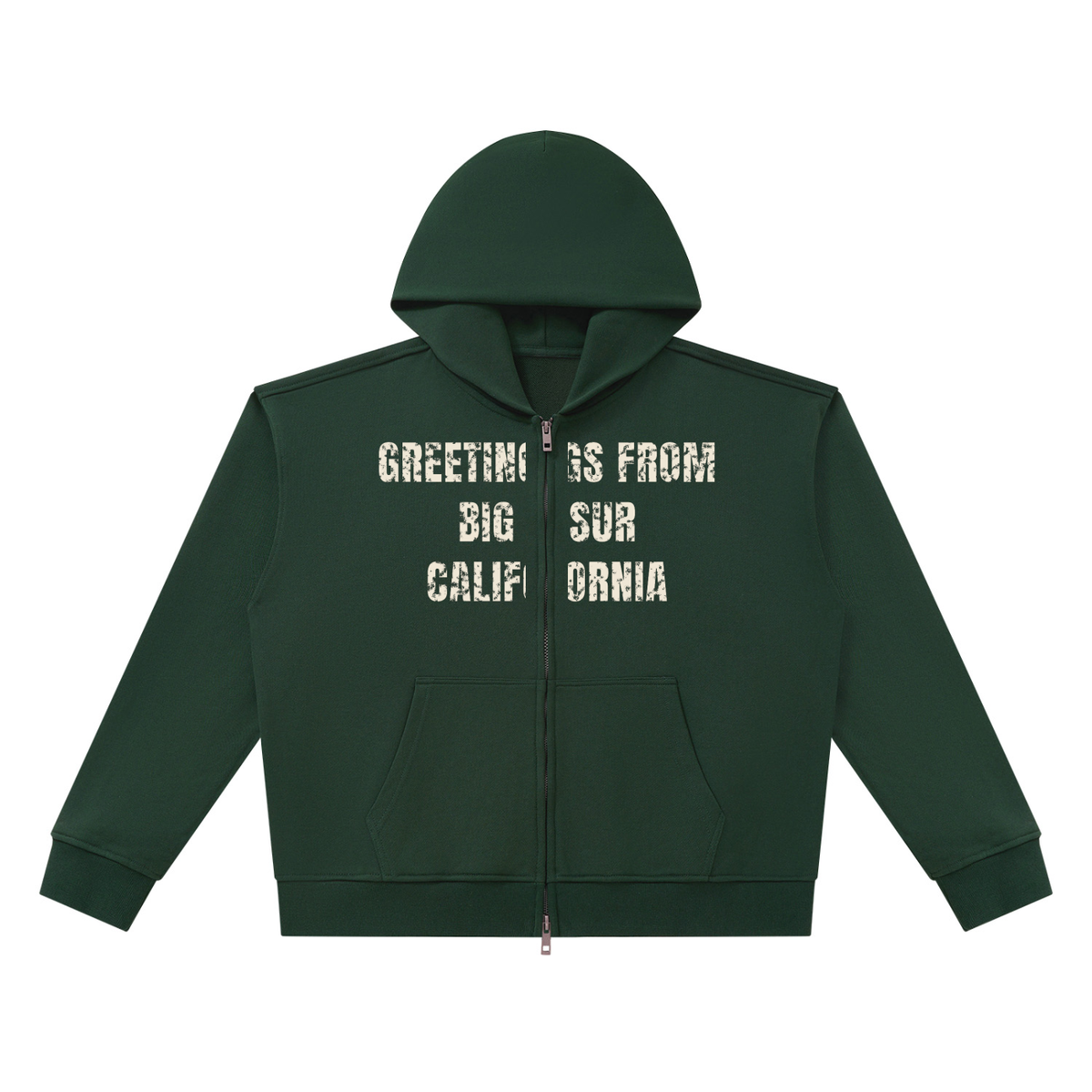 Greetings From Big Sur Heavyweight Full Zip Hoodie – Dark Green – front