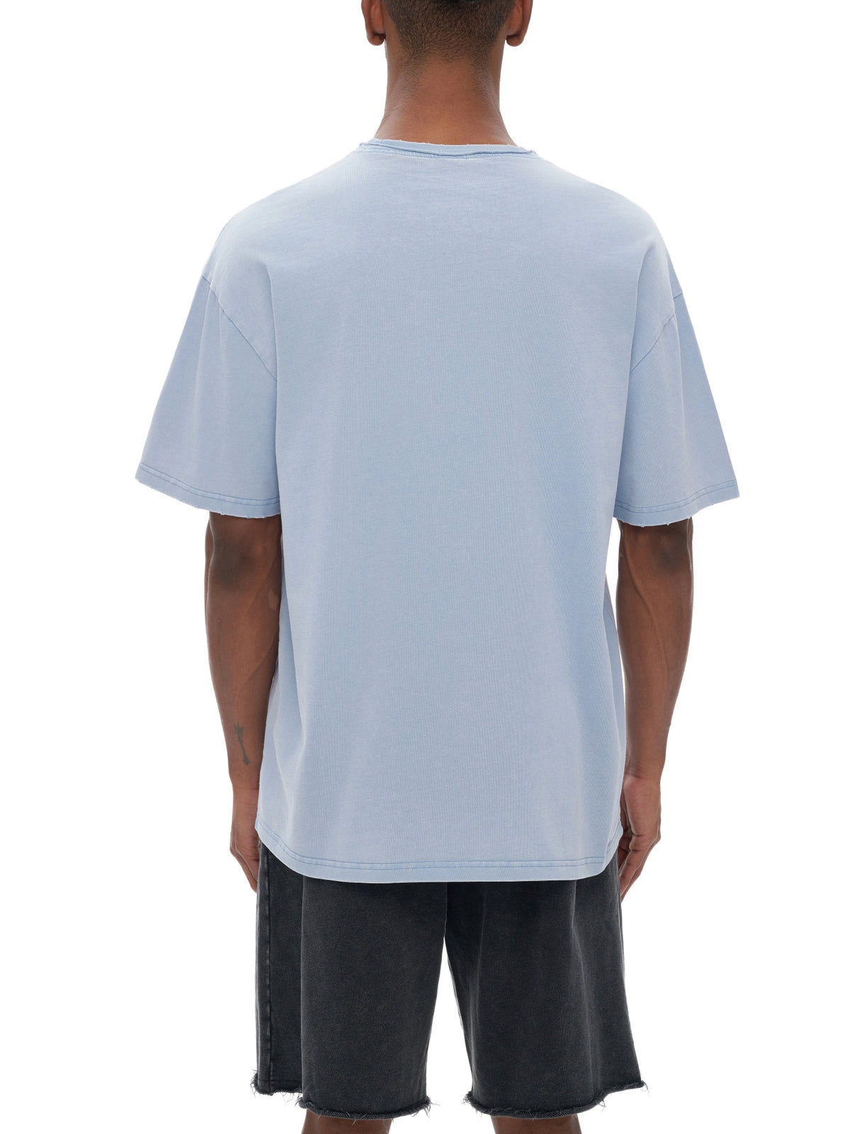 Snow Washed Raw-Edge Neckline T-Shirt
