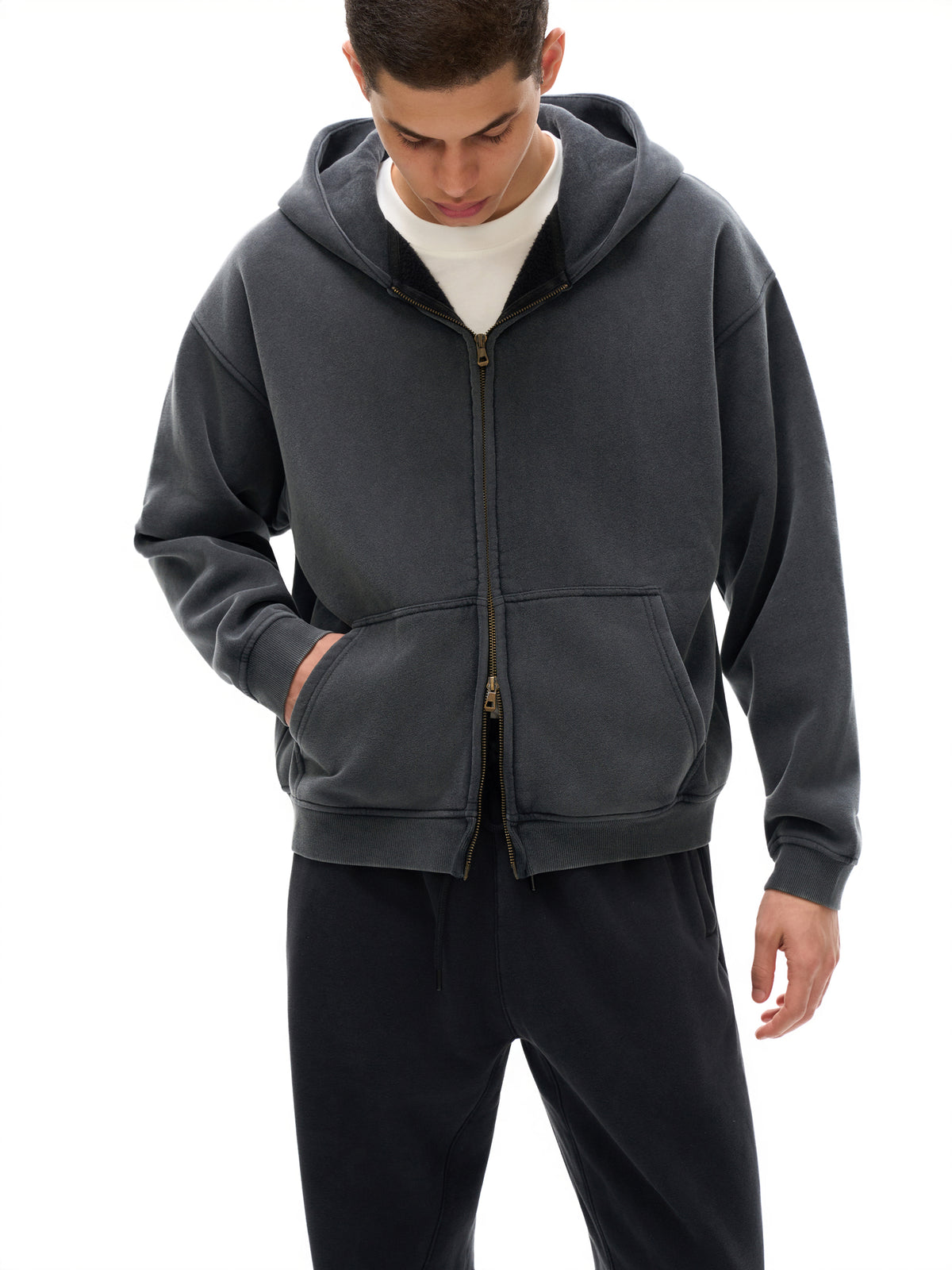 Vintage Washed Boxy Zip Hoodie