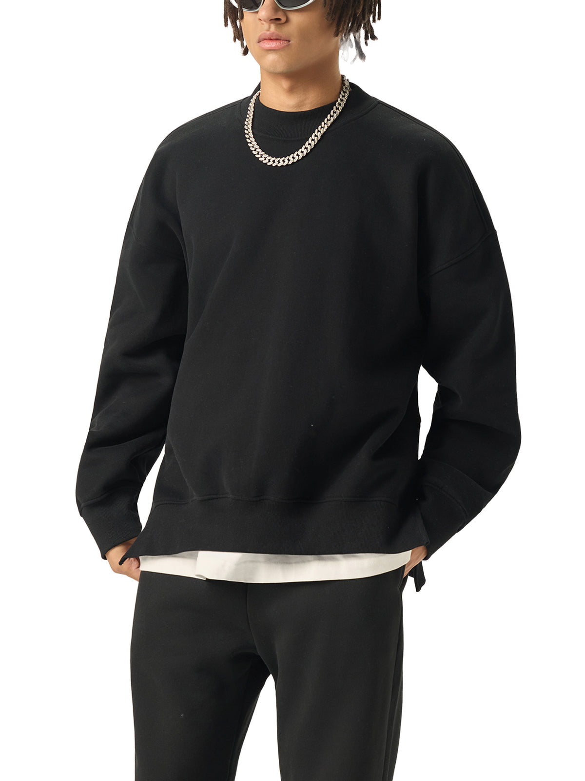 Fleece Side Slit Crewneck Sweatshirt