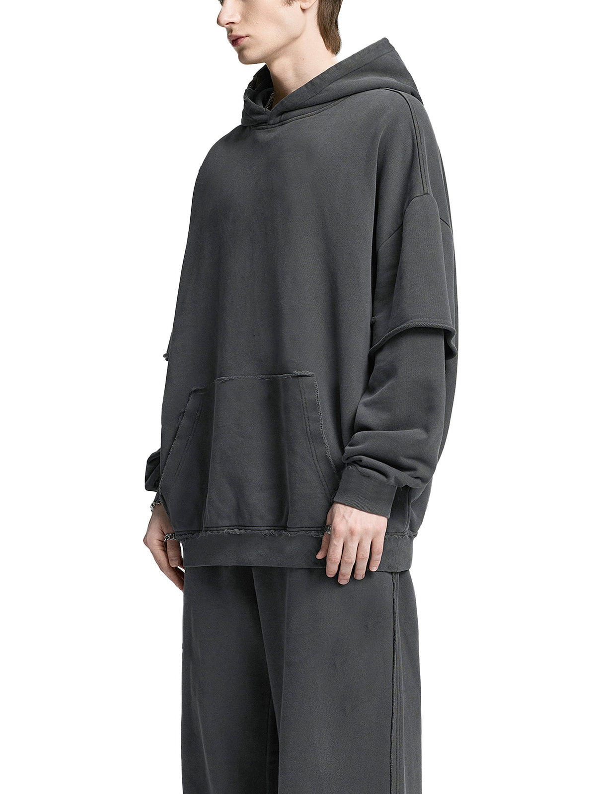 Snow Washed Raw Edge Layered Hoodie