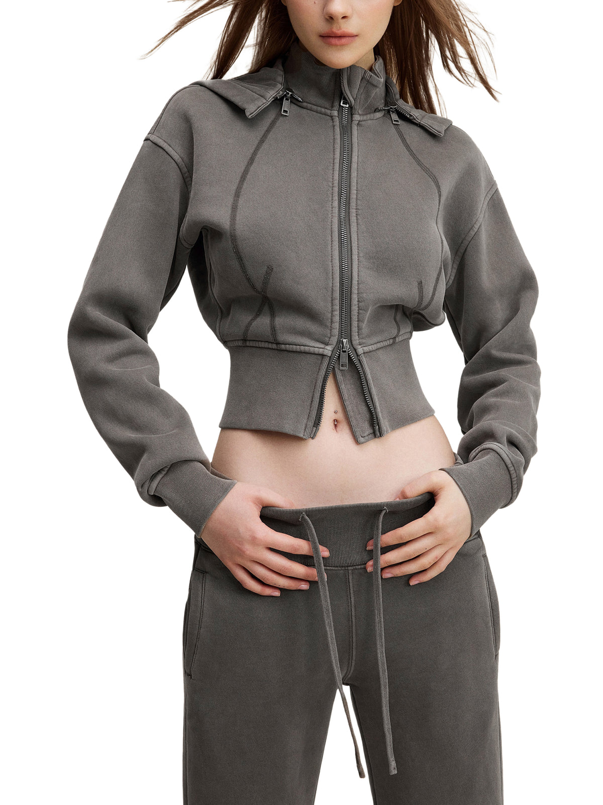 Vintage Wash Cropped Zip Hoodie