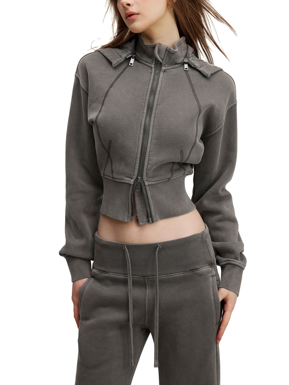 Vintage Wash Cropped Zip Hoodie