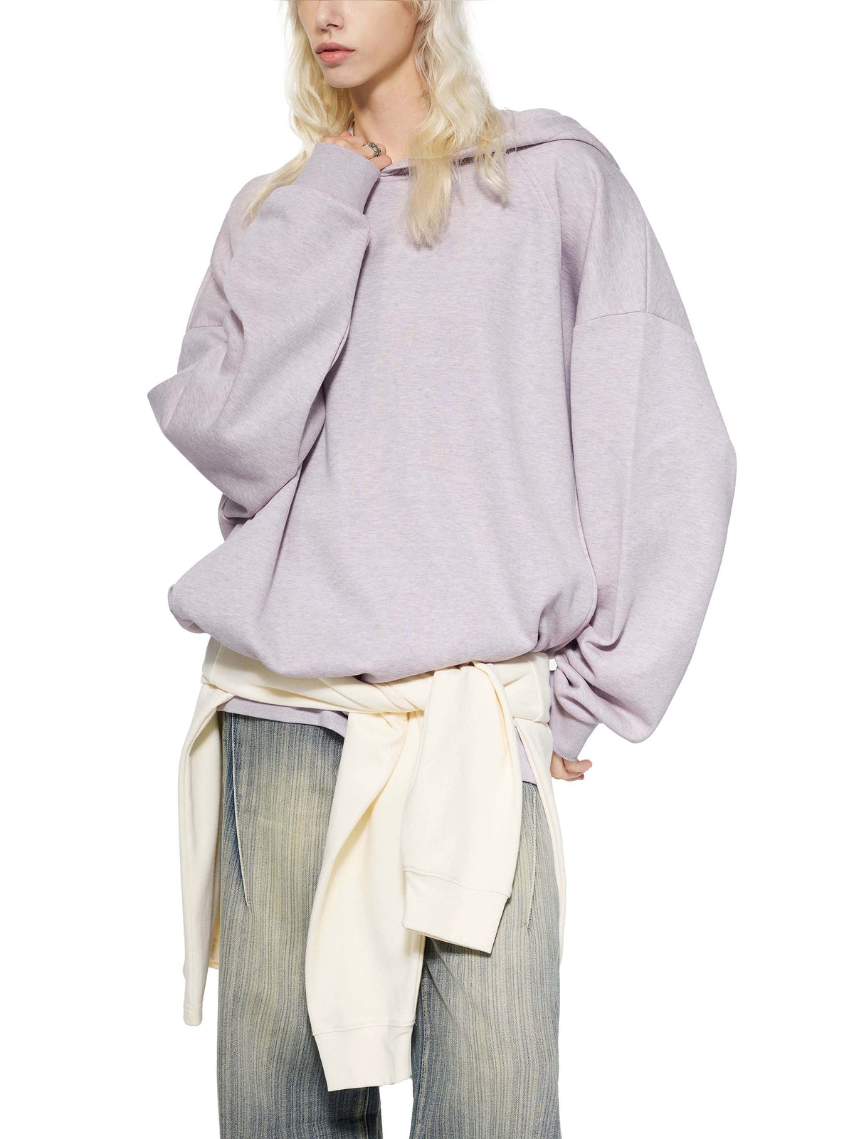 Essential Oversized Fleece Hoodie – Apricot & Light Purple