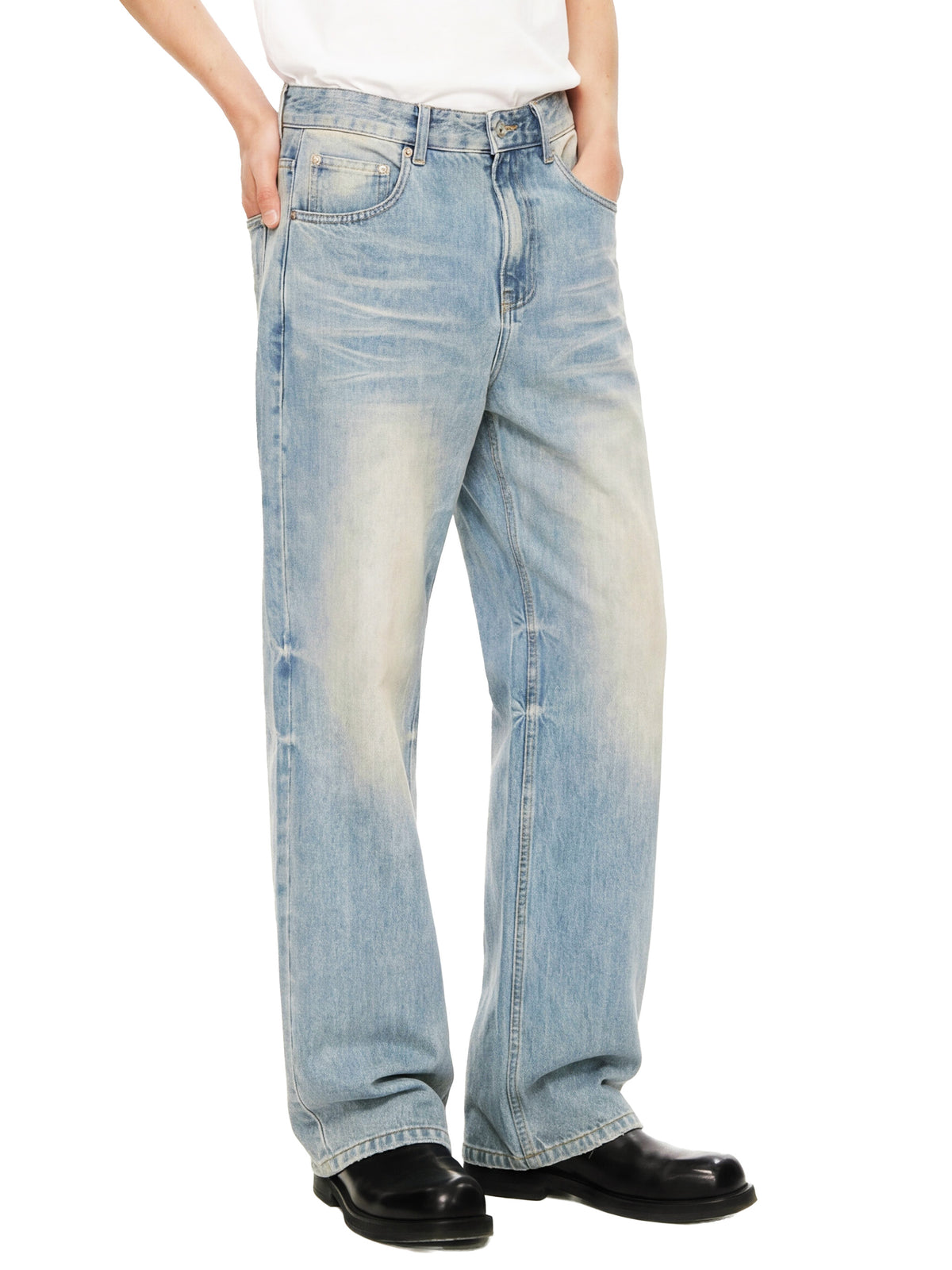 Sunfade Raw Hem Wide Leg Jeans