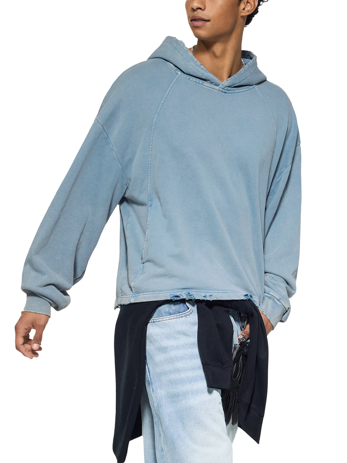 Vintage Wash Frayed Hem Hoodie
