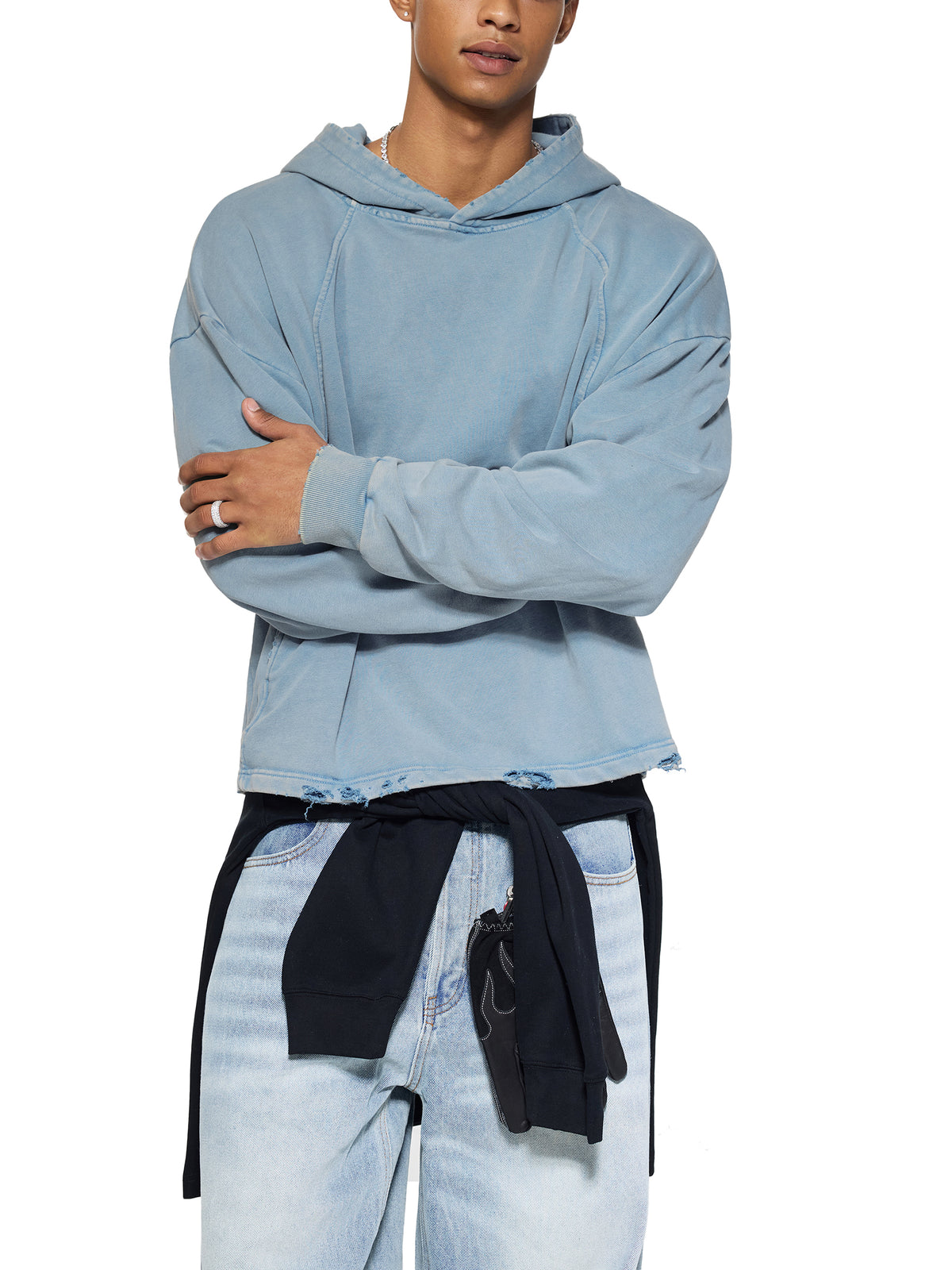 Vintage Wash Frayed Hem Hoodie