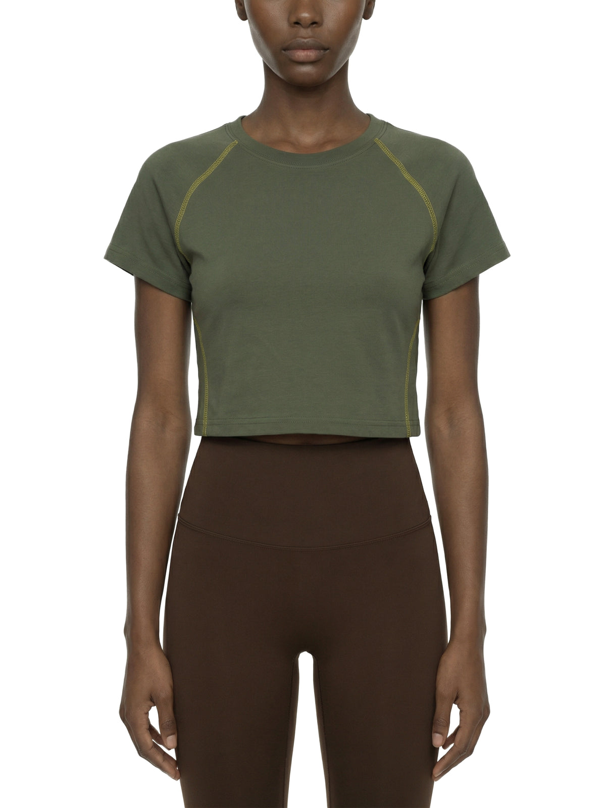 Contrast Stitch Raglan Crop T-Shirt