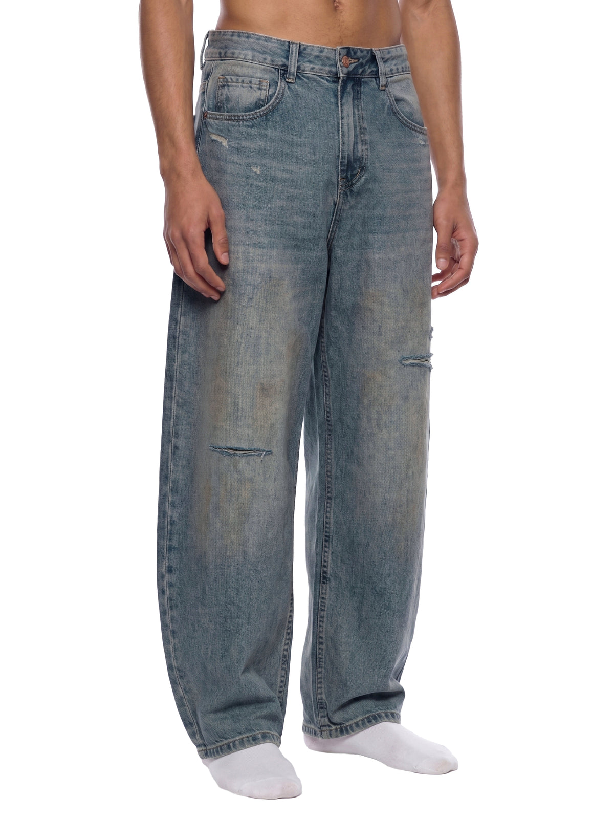 Ripped Barrel Leg Jeans