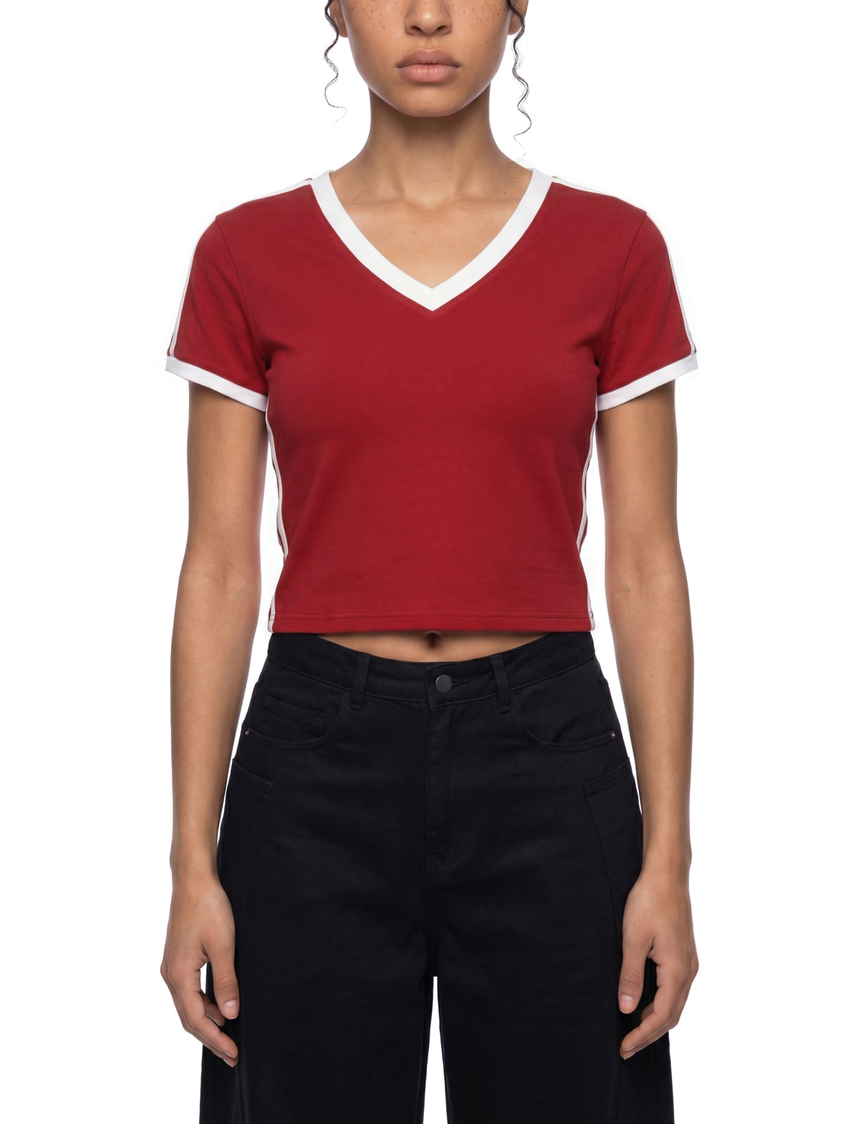 V-Neck Ringer Crop T-Shirt