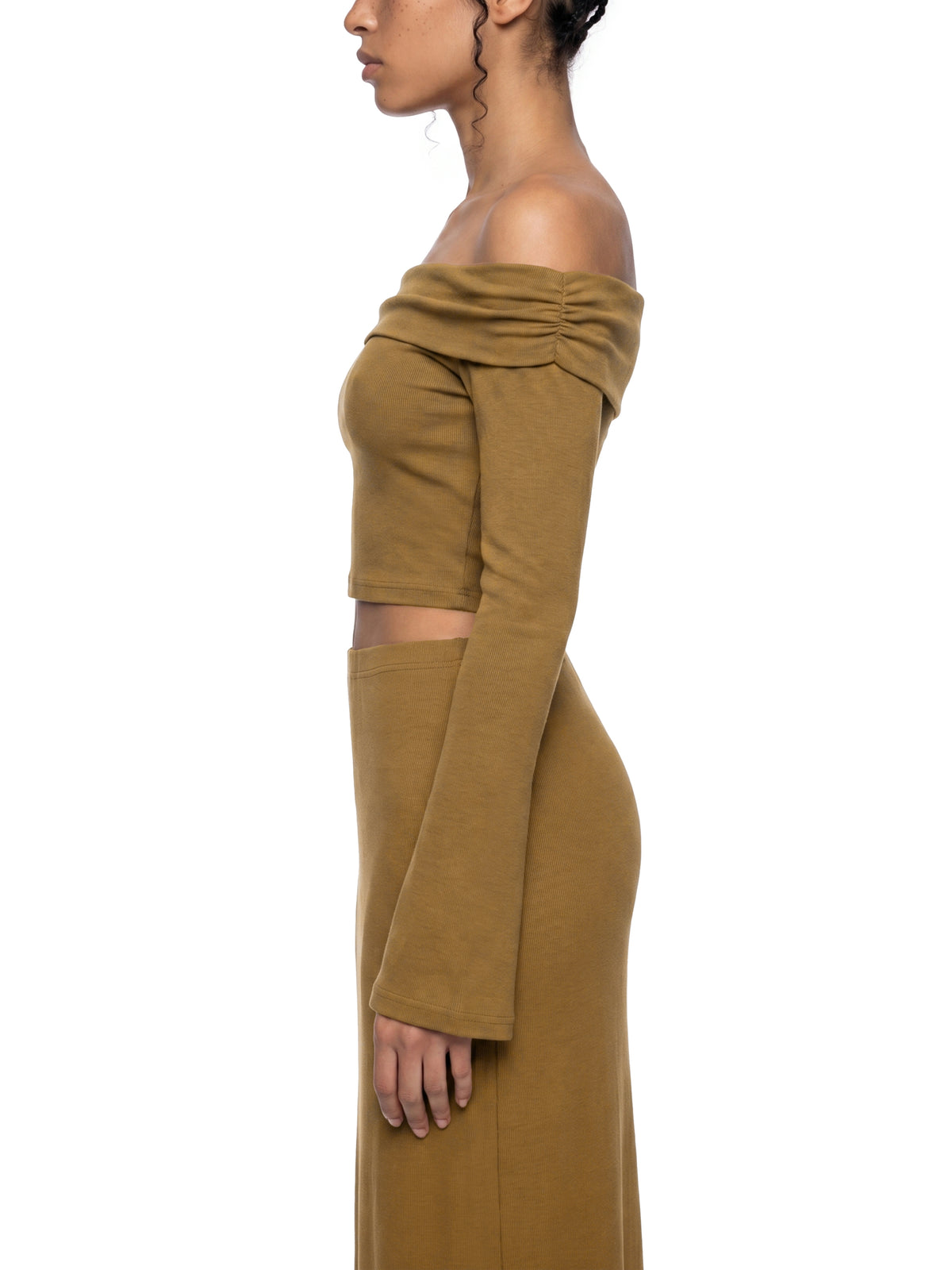 Off-the-Shoulder Bell Sleeve Crop T-Shirt