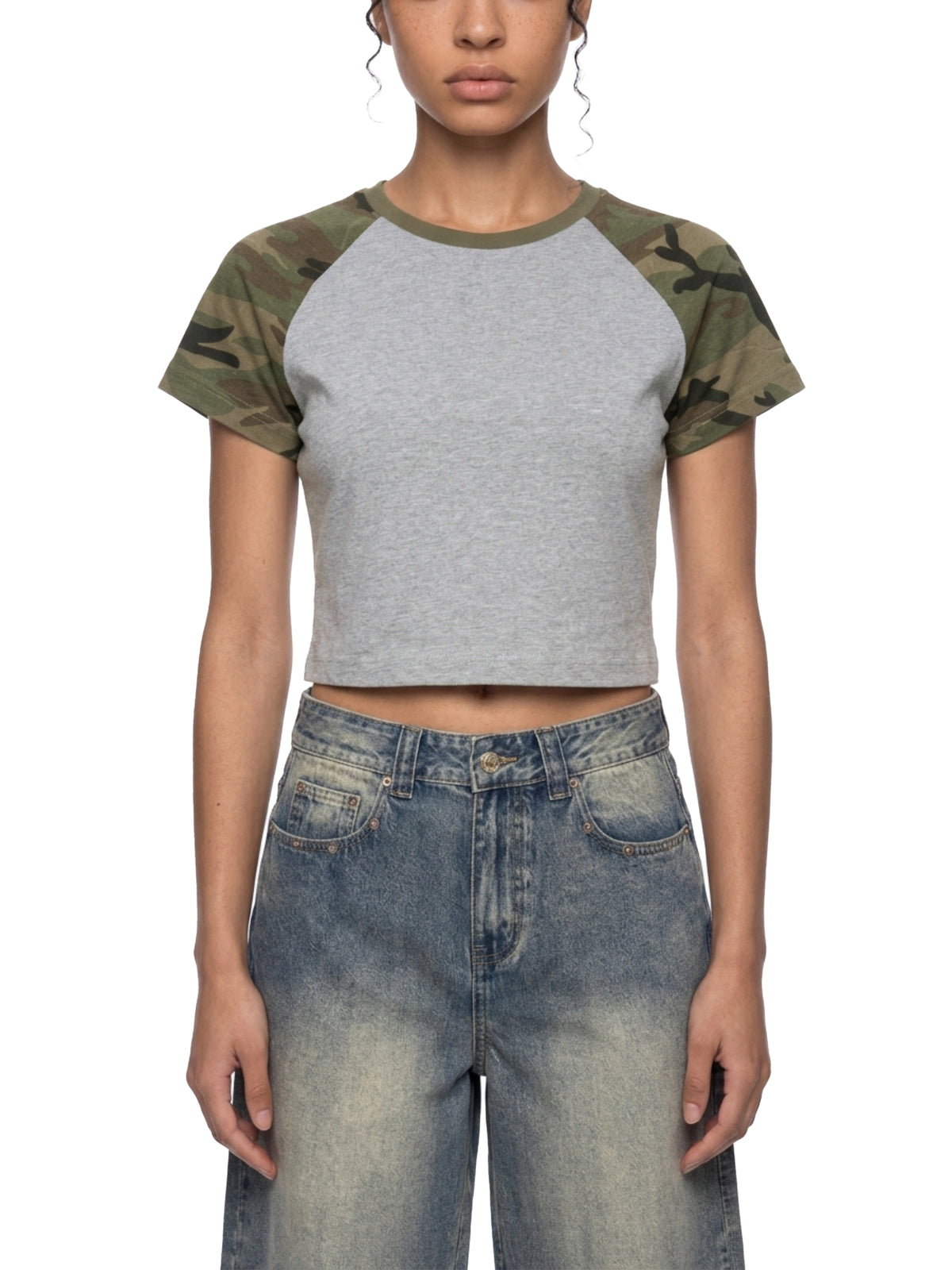Camo Raglan Crop T-Shirt