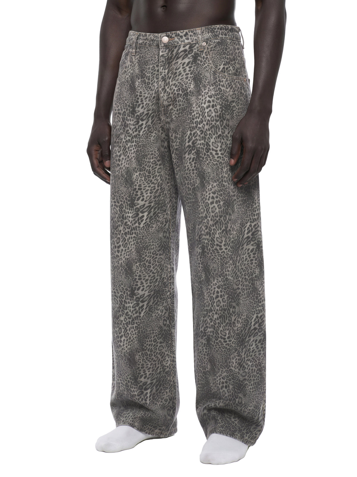 Vintage Wash Leopard Wide Leg Jeans