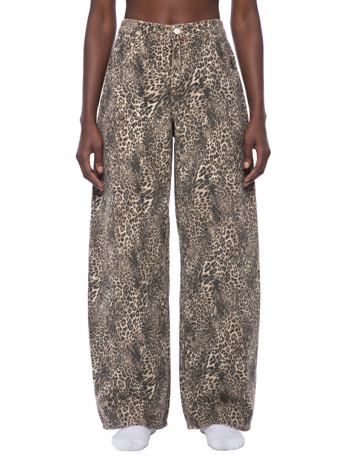 Vintage Wash Leopard Wide Leg Jeans