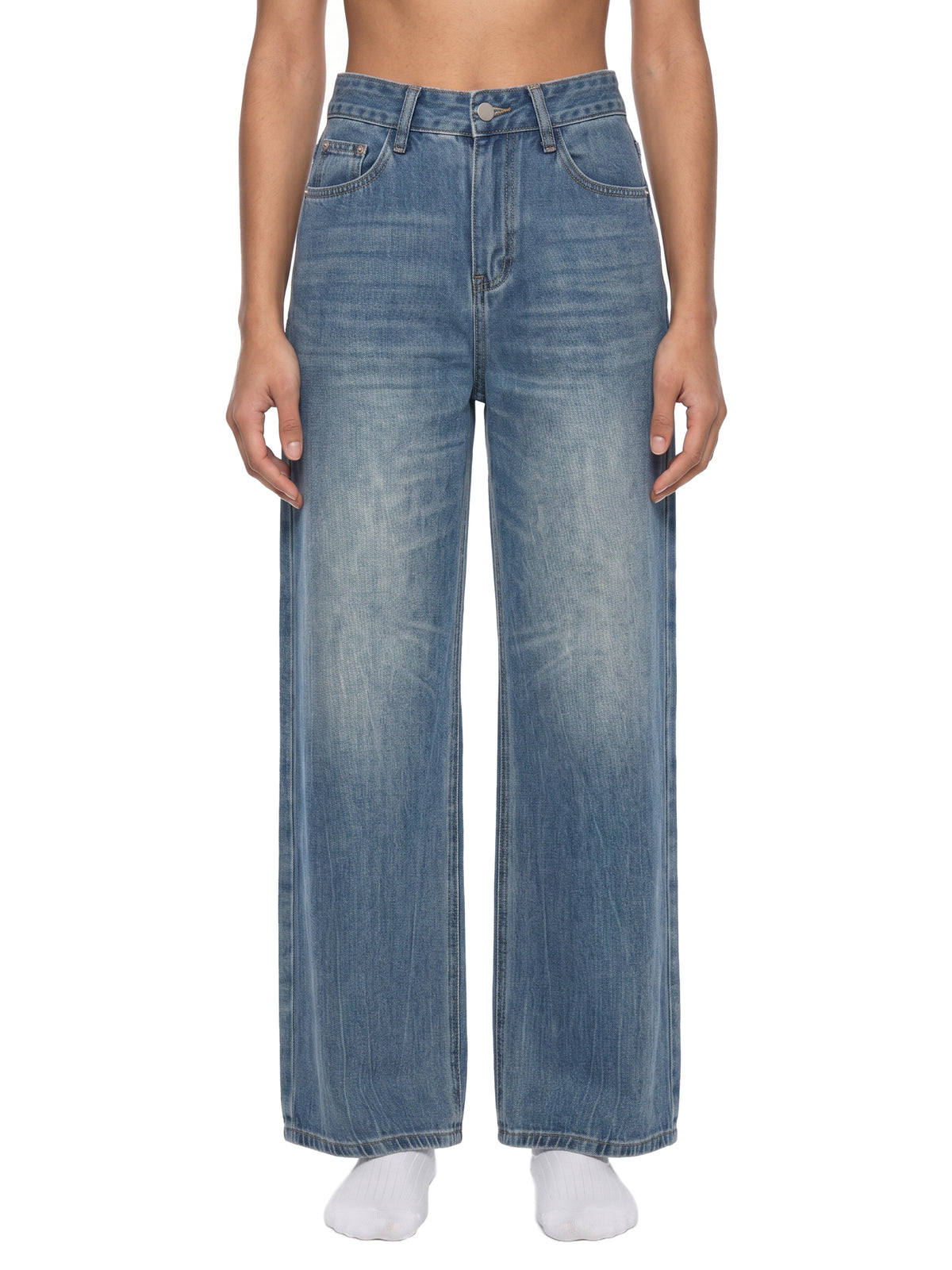 Lightweight Vintage Wash Wide Leg Jeans