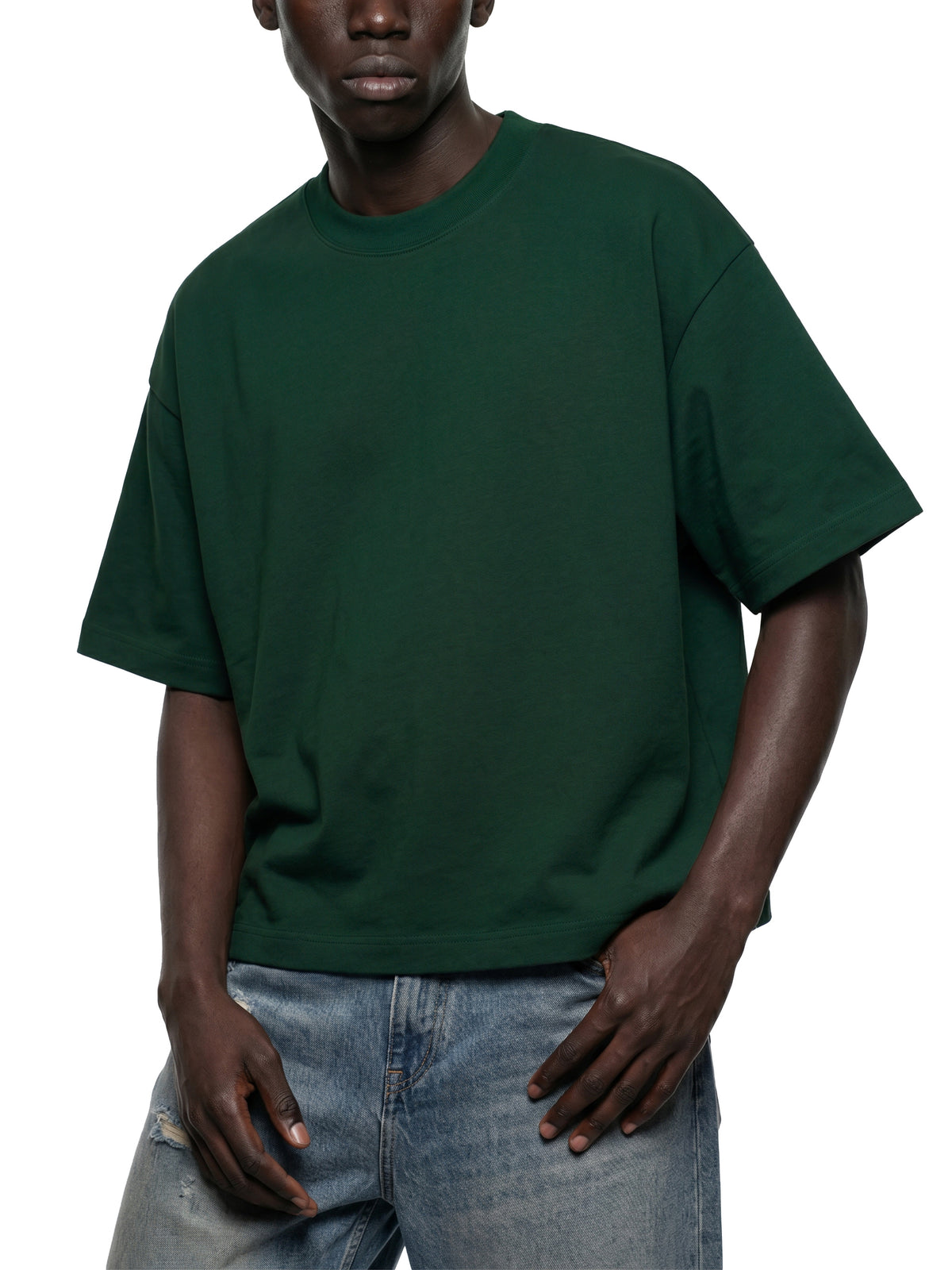Heavyweight Boxy T-Shirt – Oat Gray & Dark Green