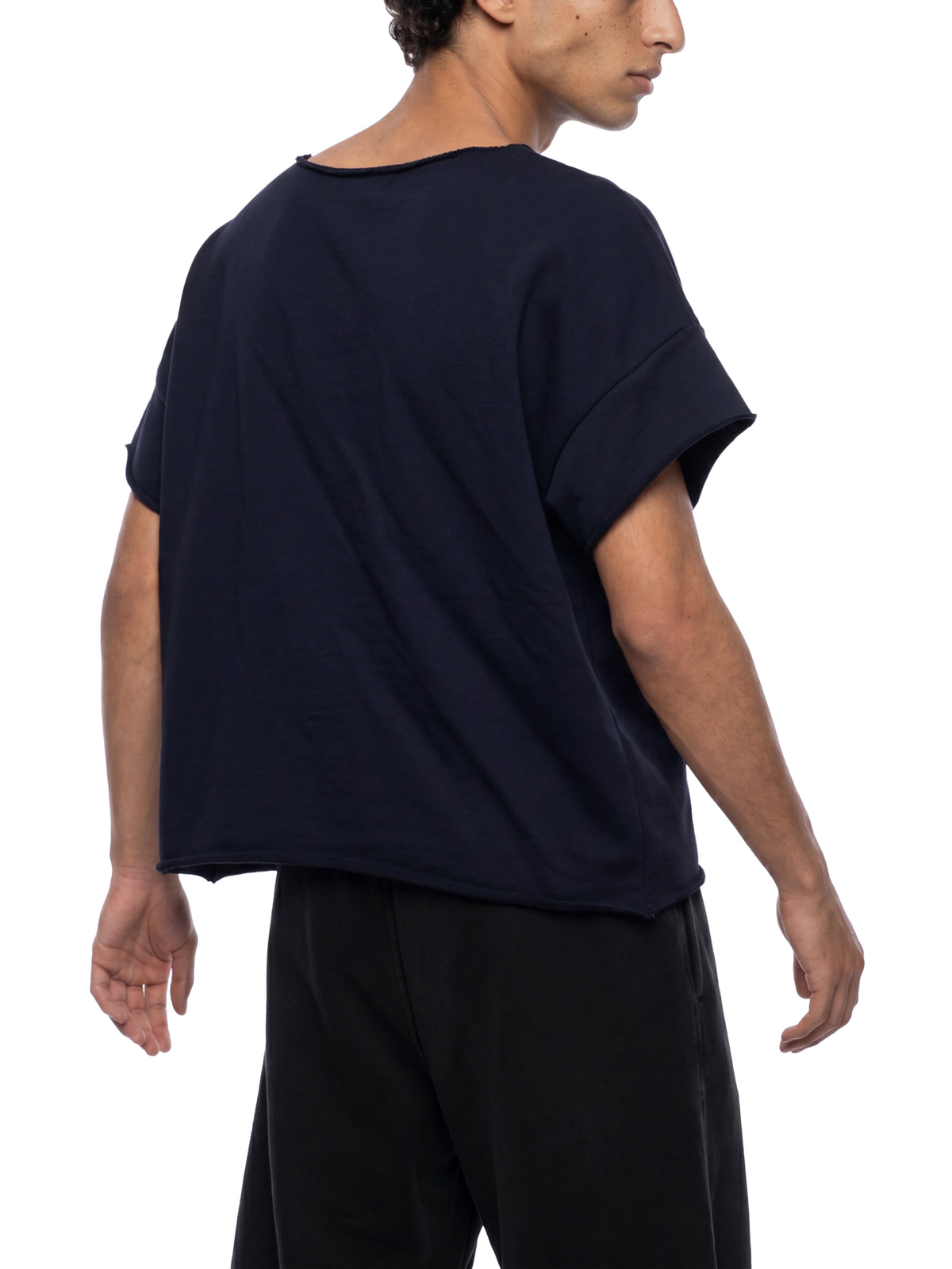 Heavyweight Boxy Raw Edge T-Shirt – Dark Gray & Navy Blue