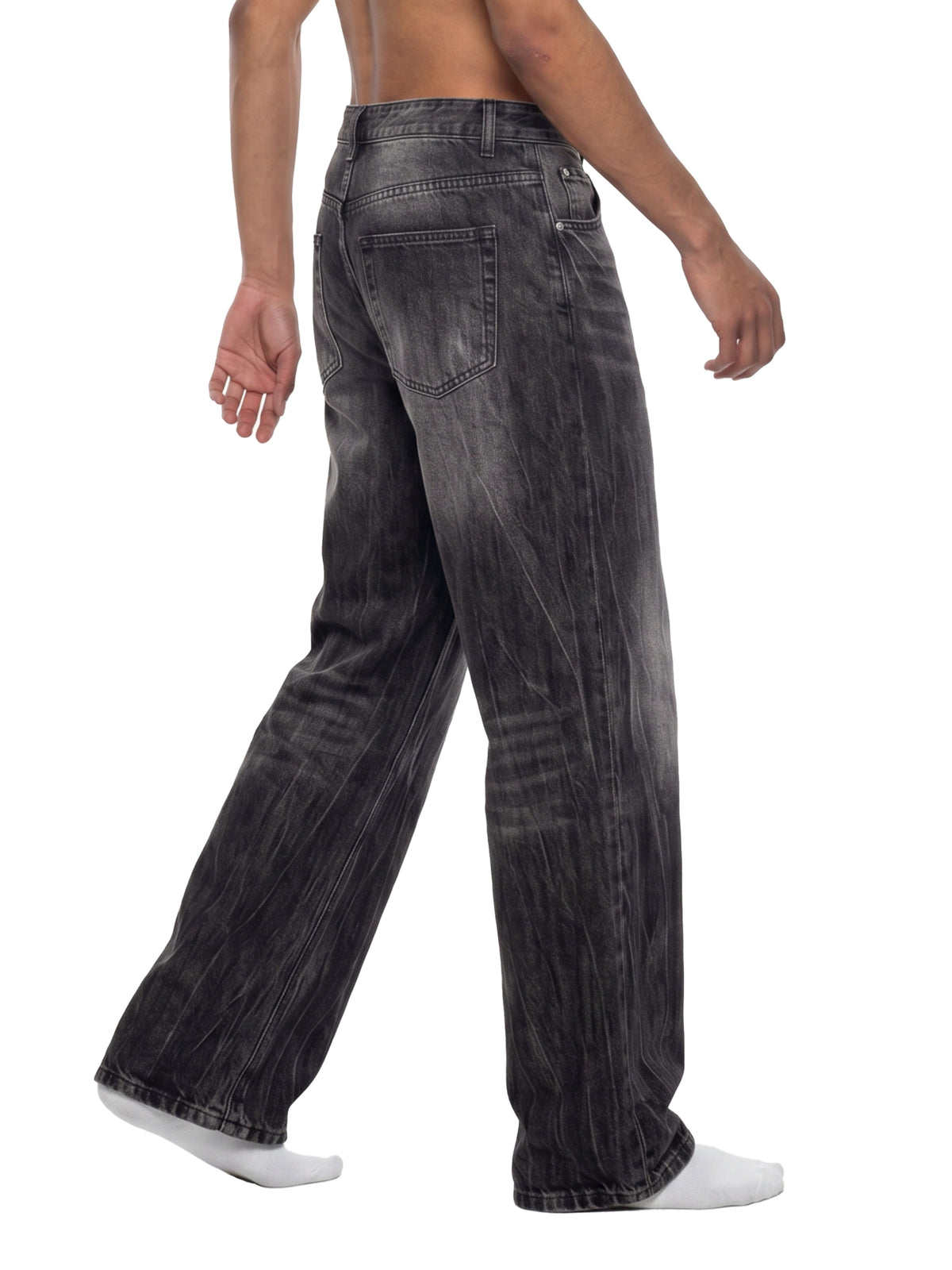 Faded Black Panel Wide Jeans