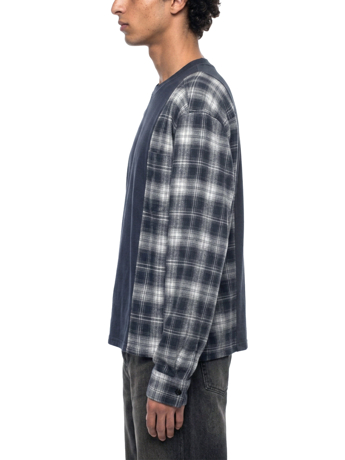 Plaid Panel Long Sleeve T-Shirt