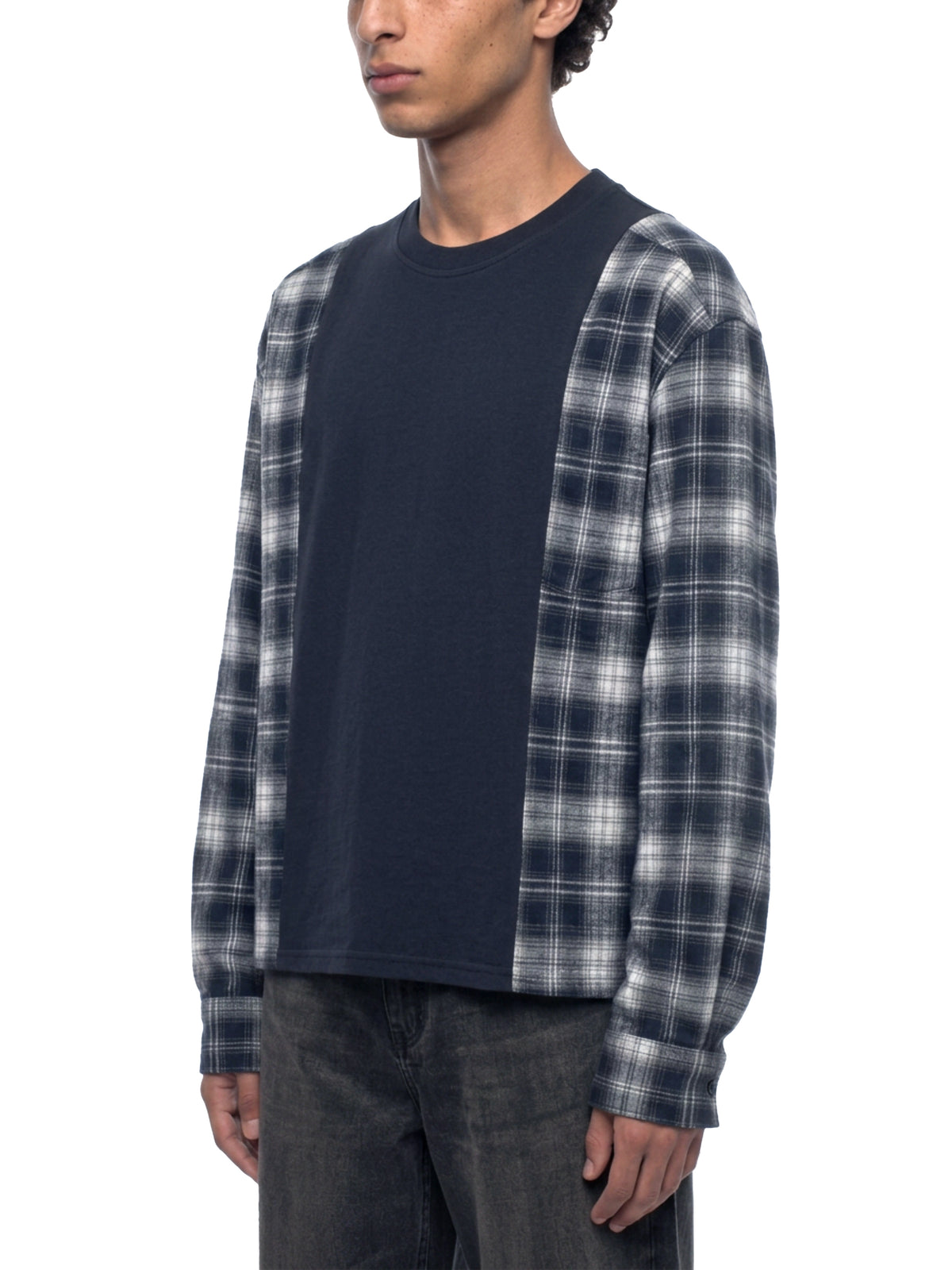 Plaid Panel Long Sleeve T-Shirt