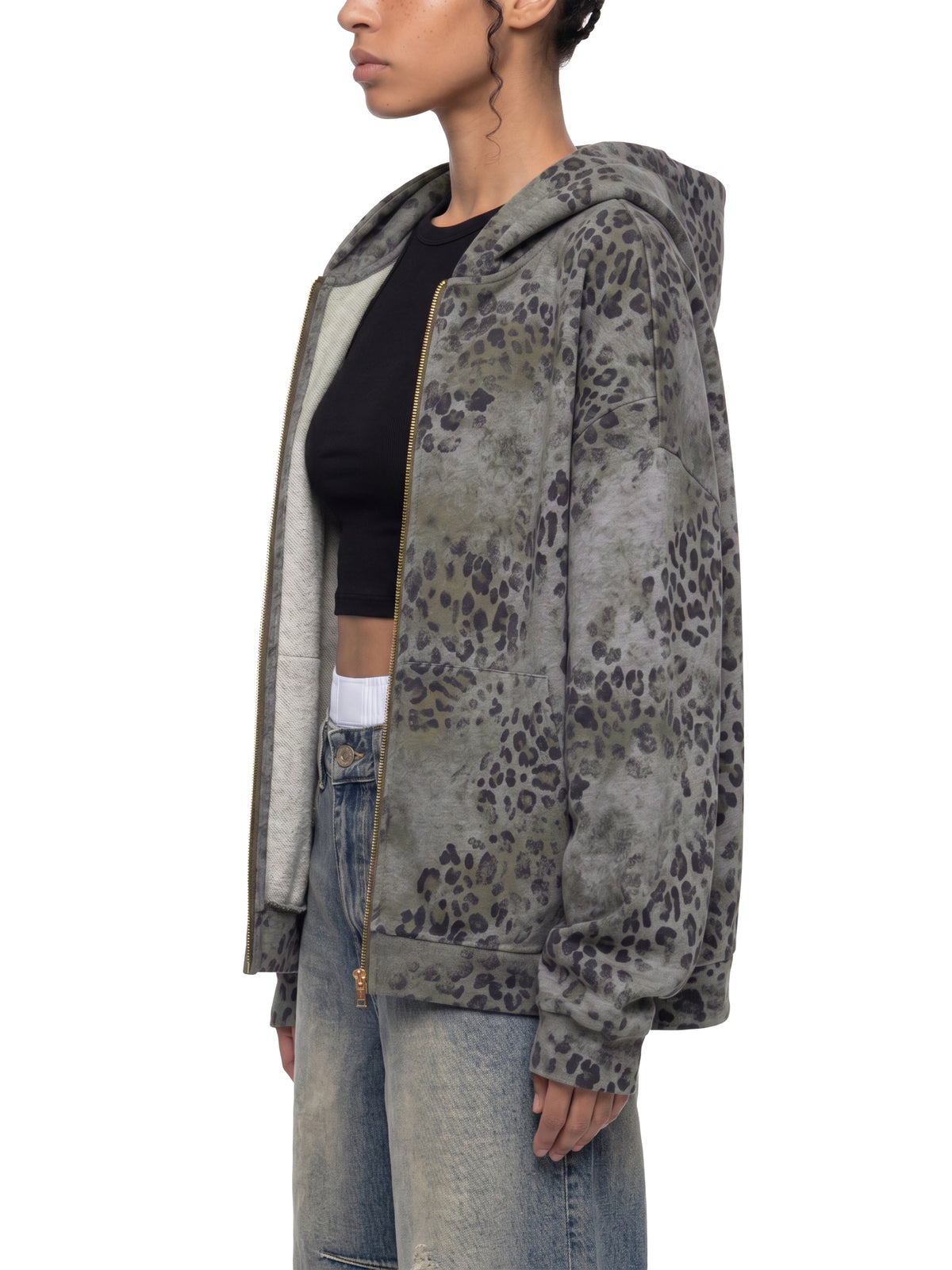 Vintage Wash Leopard Full Zip Hoodie