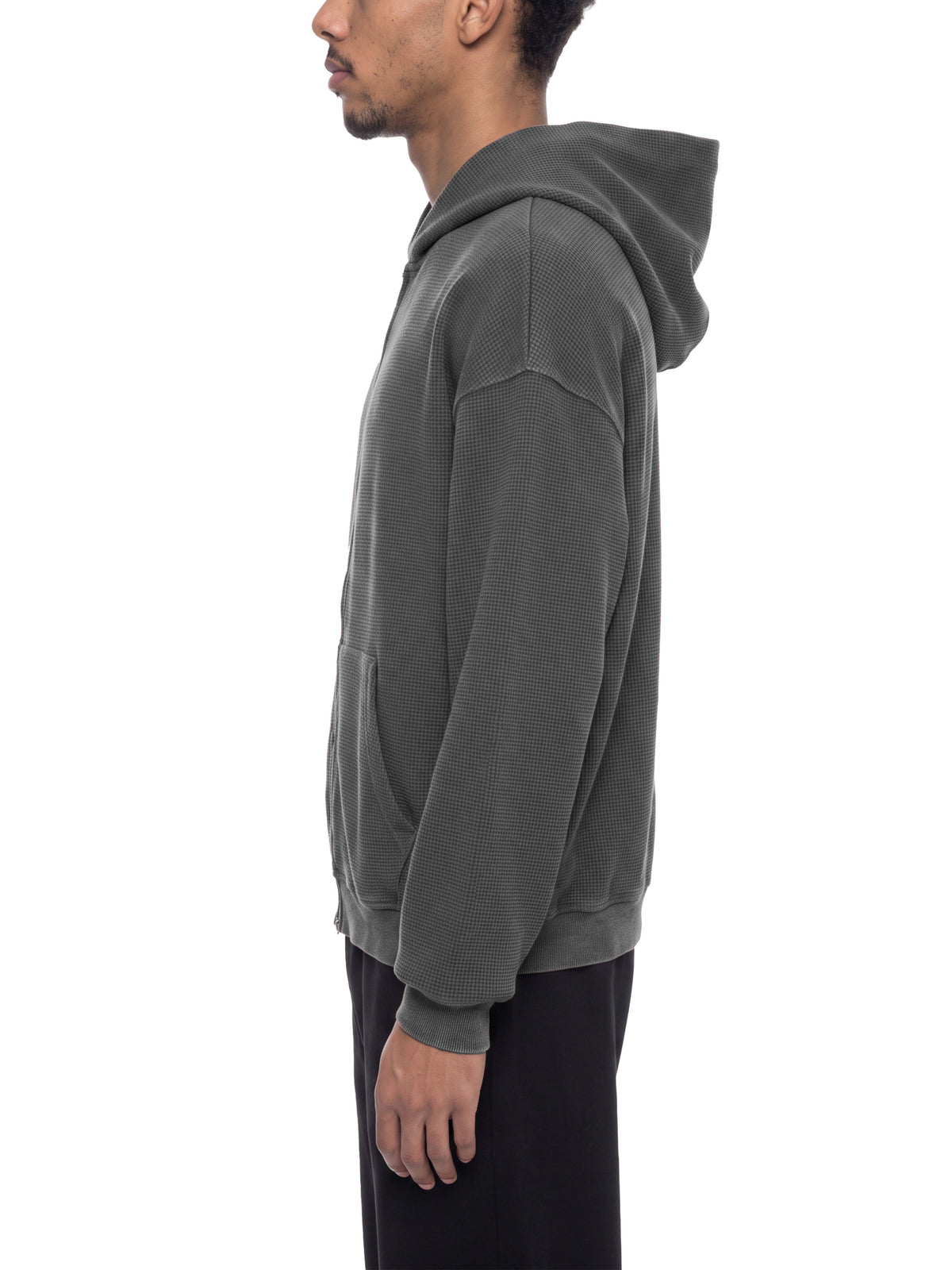 Vintage Wash Boxy Waffle Full Zip Hoodie