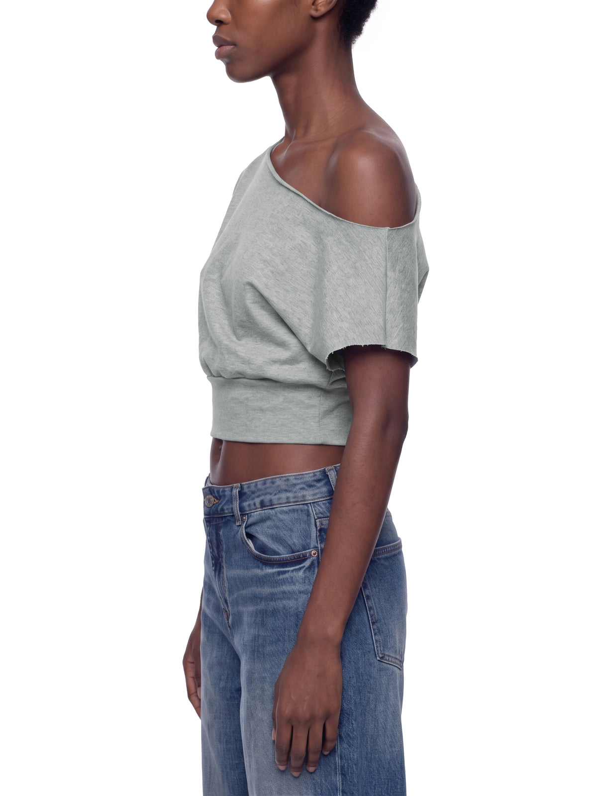 Boatneck Raw Edge Crop T-Shirt