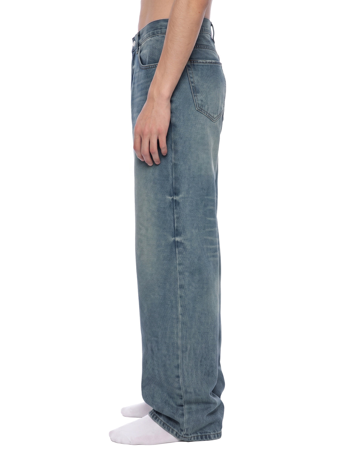 Button Vintage Wash Wide Leg Jeans