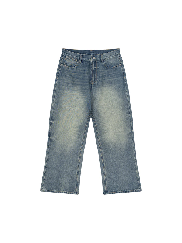 Button Vintage Wash Wide Leg Jeans