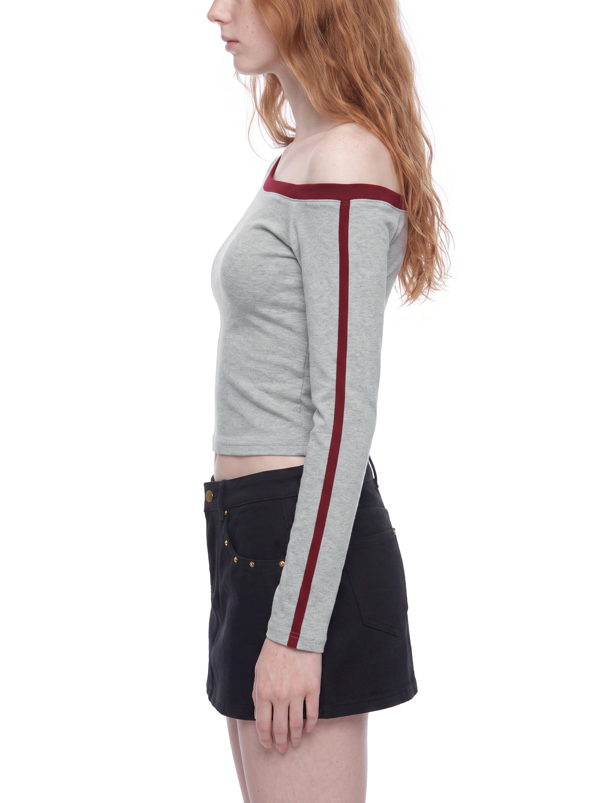 Midweight Color Block Off-the-Shoulder T-Shirt