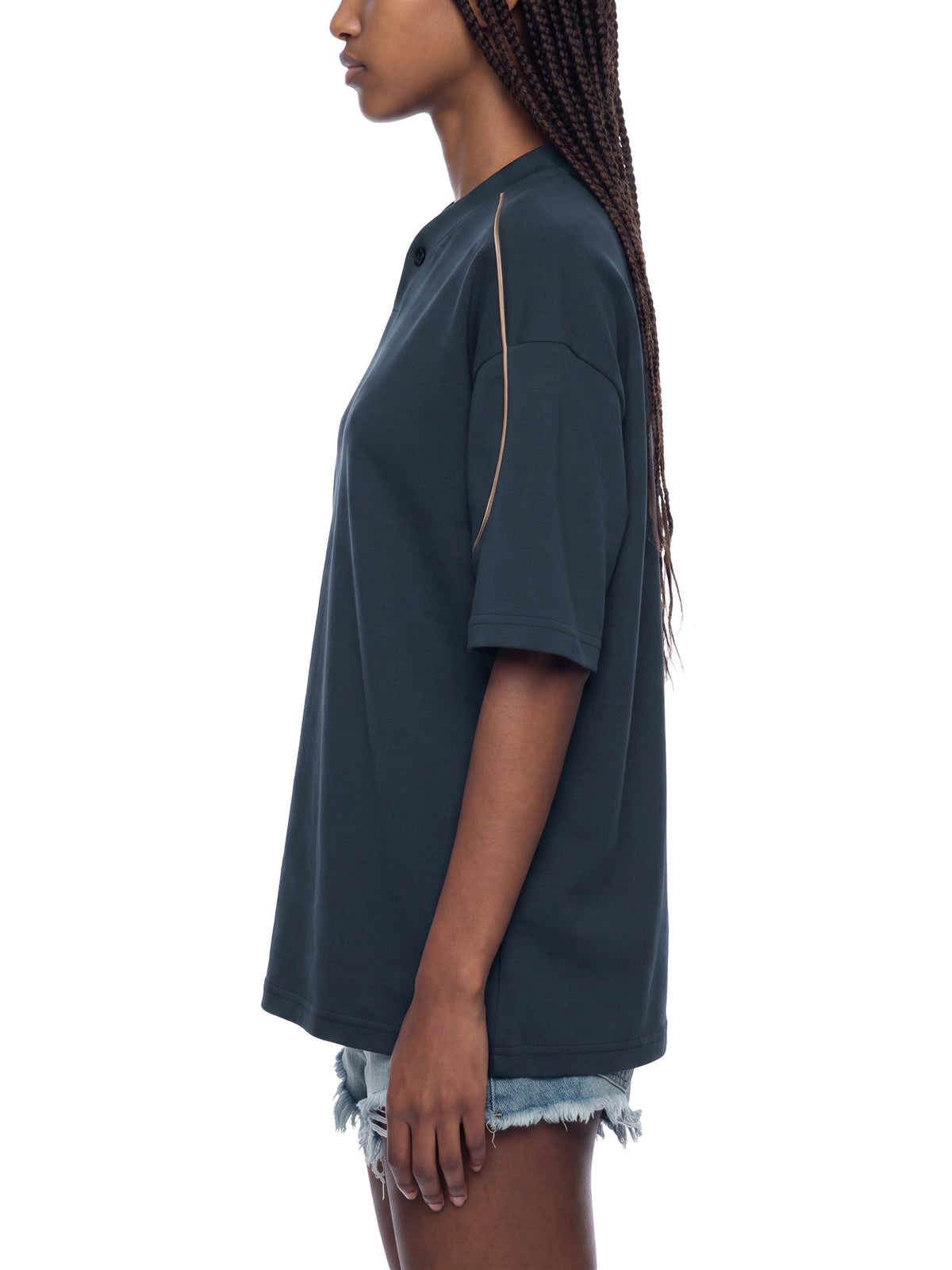 Oversized Piping Henley T-Shirt