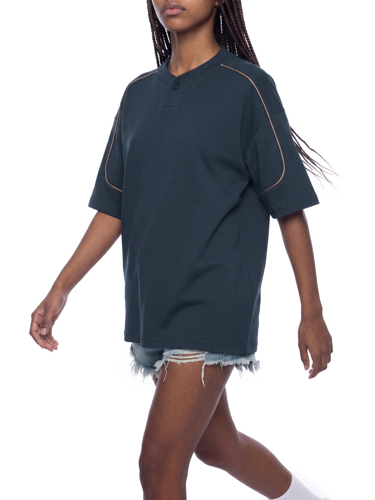 Oversized Piping Henley T-Shirt