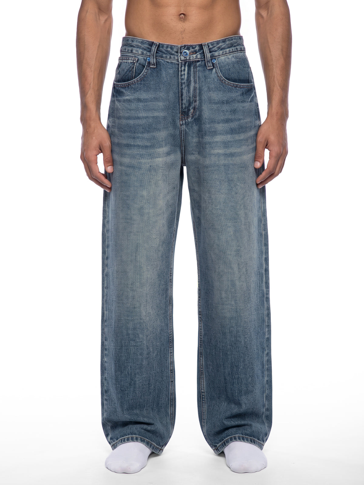 Vintage Wash Straight Leg Jeans