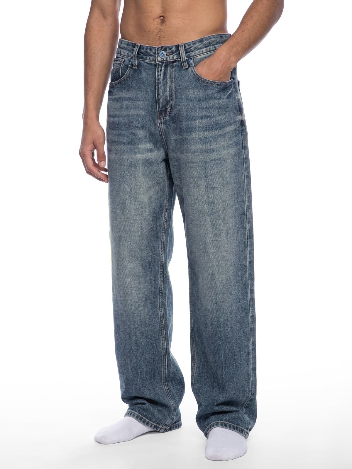Vintage Wash Straight Leg Jeans