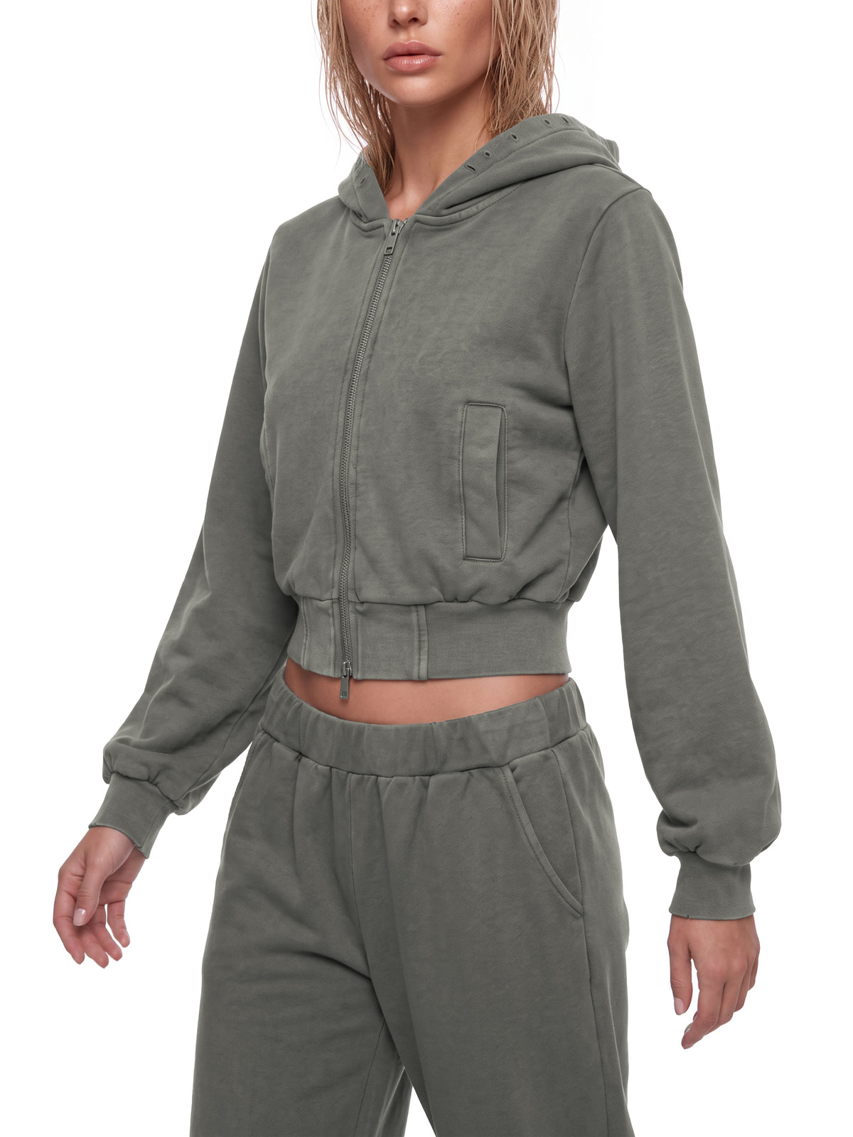 Frayed Vintage Wash Zip Hoodie