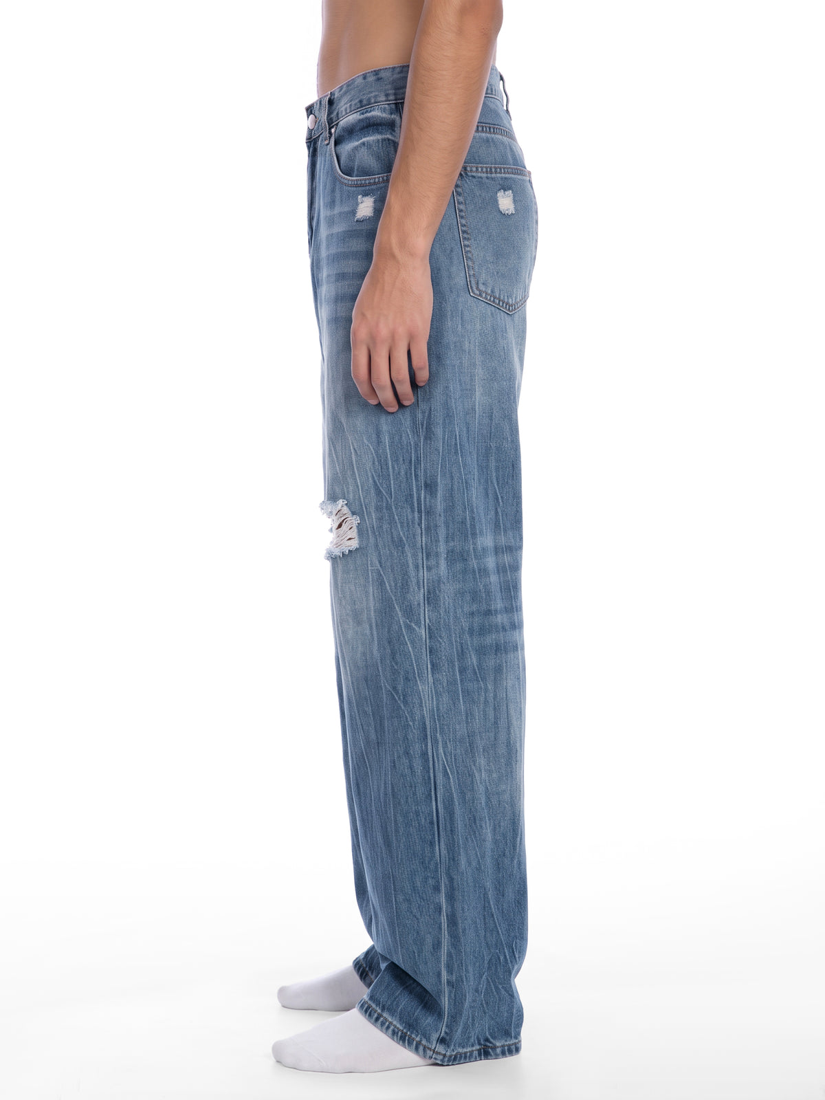 Distressed Straight Leg Denim Jeans