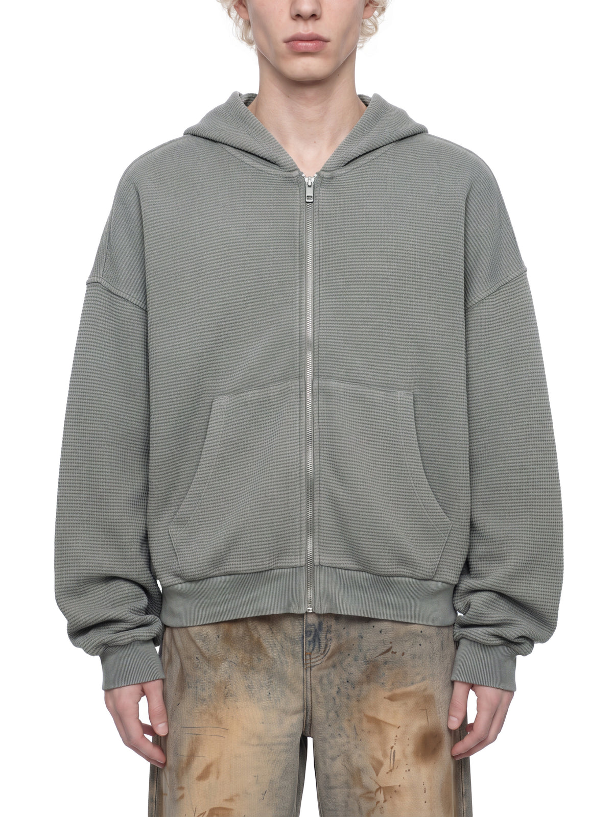 Mineral Wash Boxy Waffle Hoodie